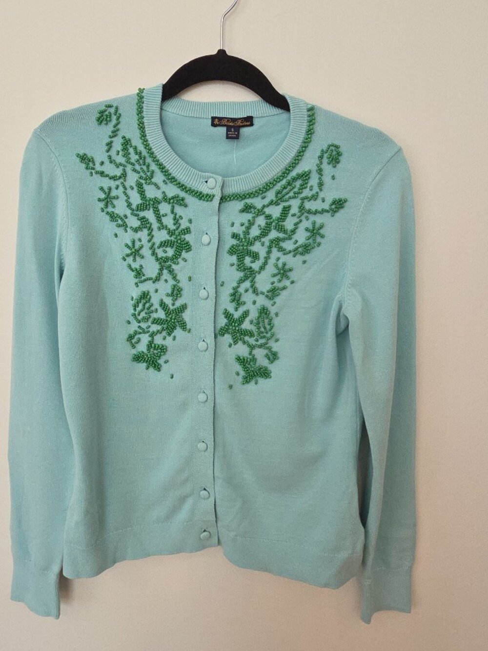 Brooks Brothers Mint Green Beaded Cardigan | Y2K Quiet Luxury (2008) NWT